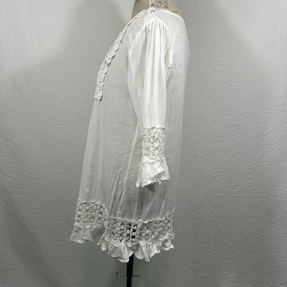 White Crochet neckline hem and sleeve insets BoHo Shabby Chic Tunic - Picture 4 of 7